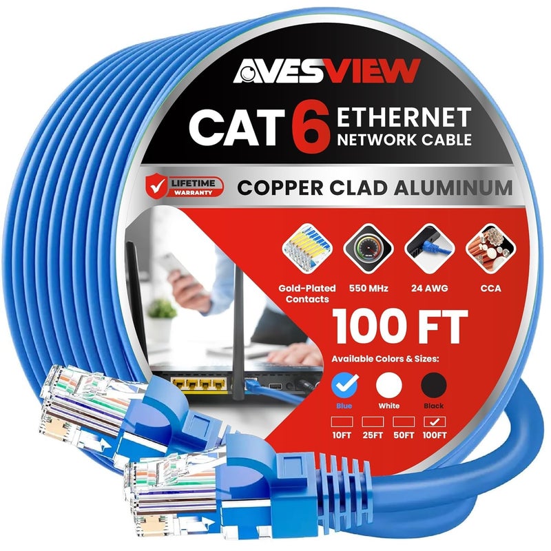 AvesView CAT 6 Ethernet Cable 100 FT, Indoor High-Speed 10Gbps Snagless Long CAT6 Internet Cable 100FT for Network, Router, Modem, Gaming, PlayStation, Xbox, POE Camera, Blue - Image 1